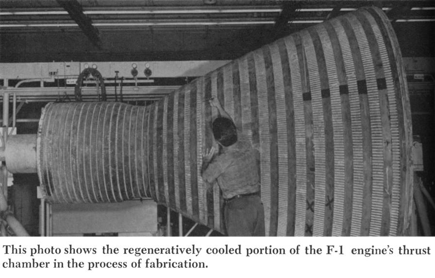 F-1 rocket engine bare thrust chamber regenerative cooling tubes