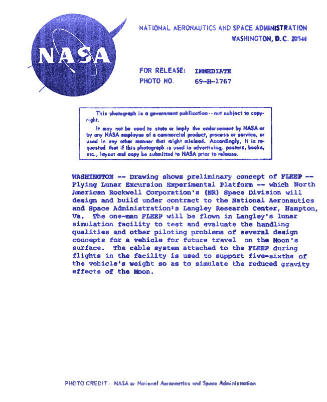 Flying Lunar Excursion Experimental Platform (FLEEP) 69-H-1767 caption