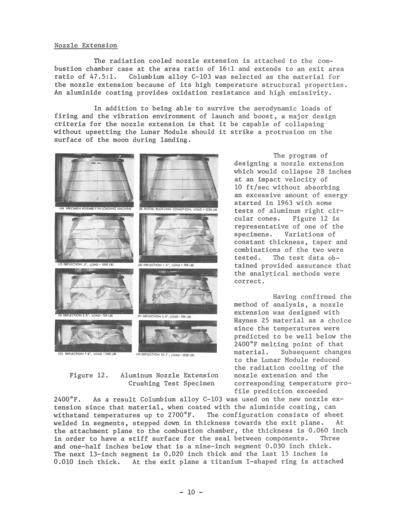 Lunar Module Descent Engine aluminum nozzle extension crushing test
specimen