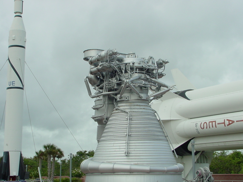 F-1 engine mockup FM-103 at Kennedy Space Center KSC twin-elbow LOX
dome inlet